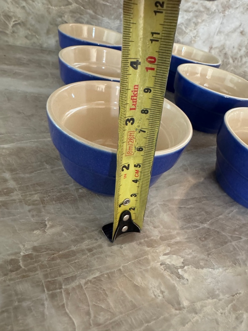 Le Creuset Blue Ramekins Set 6 Stoneware Mini Bowls 4” EUC - Picture 4 of 6